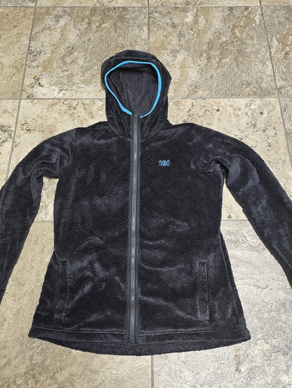 Helly Hansen Teddy Bear Fleece Hooded Zip-Up Jacket in black with Diamond Patter
